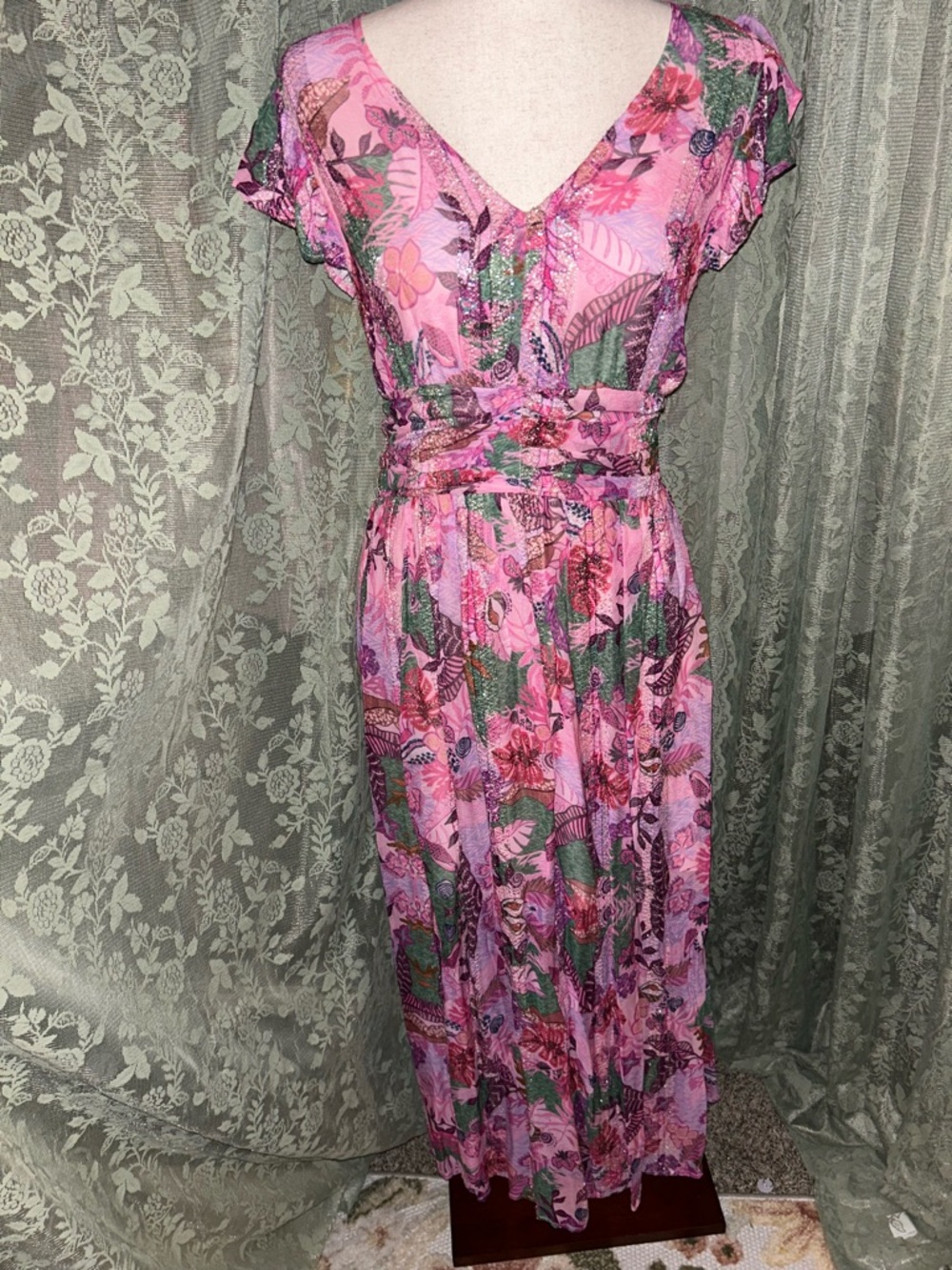 Ciebon Nordstrom Pink Tropical Floral V-Neck Summer Beach Maxi Dress